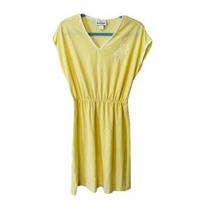 Vintage Floral Stitched Elastic Waist Sun Dress Yellow USA